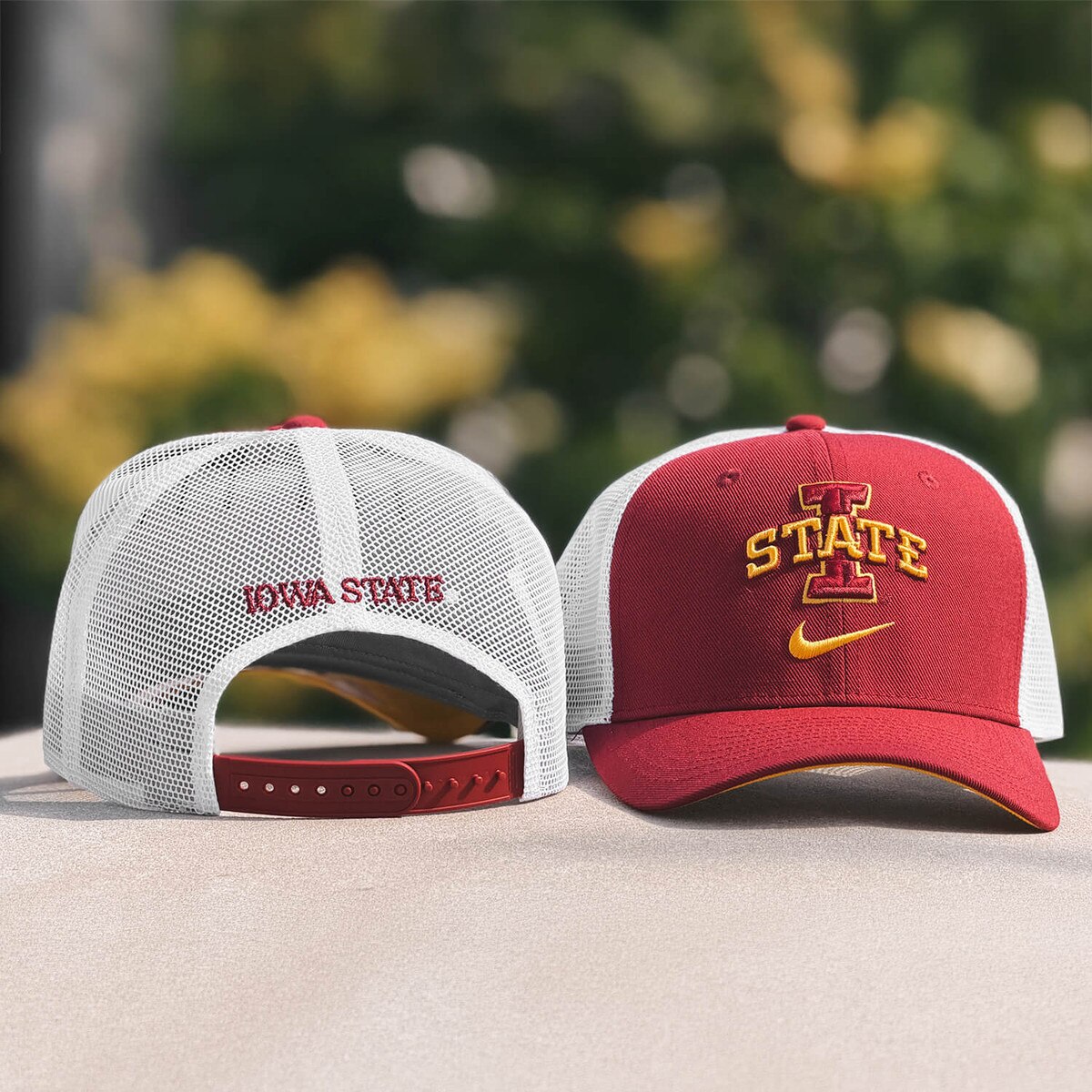 Nike I-State Fanwear 2025 Cardinal Snapback Hat front and back